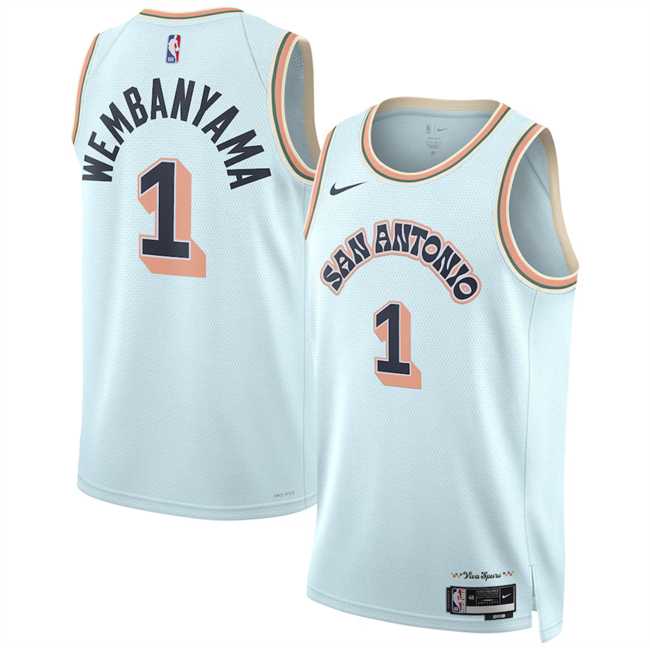 Mens San Antonio Spurs #1 Victor Wembanyama Light Blue 2024-25 City Edition Stitched Jersey Dzhi